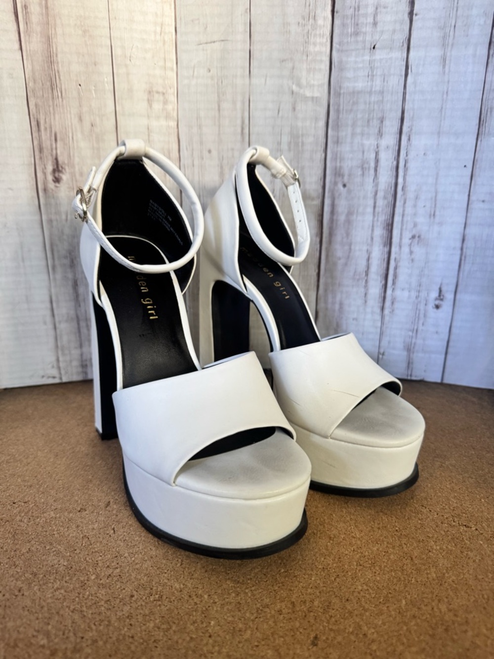 Steve Madden White Platform 7M Ankle-Strap Heels White